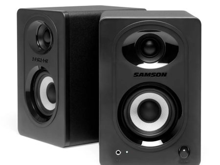 [CLEARANCE] Samson MediaOne M30BT 20W Powered Stereo Two-way Bluetooth Studio Monitor Speakers with 3  Carbon Fiber Woofers, 3 4  Slik-Woven Dome Tweezers, 3.5mm Headphone & Subwoofer Outs for Music Recording, Video Editing, Gaming Livestreaming For Discount