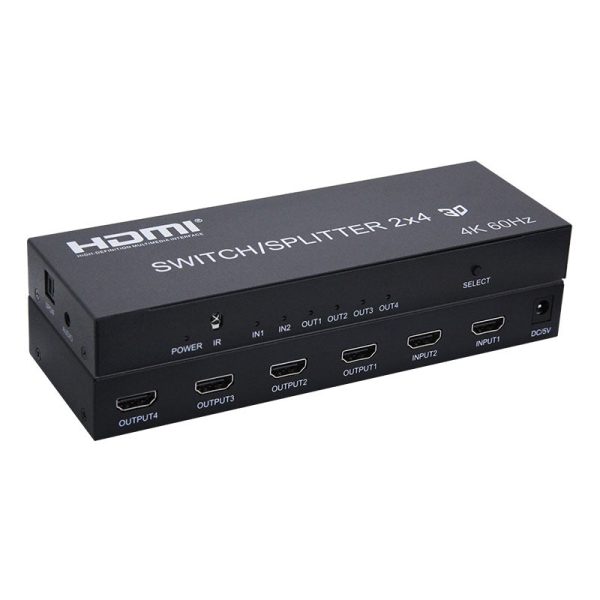 ArgoX HDSS2-4-V2.0 4K 60Hz HDMI 2.0 Splitter Switcher 2x4 with Remote Control, Supports 3D, High-Definition RGB YUV, and Up to 20m Transmission Distance Online Sale