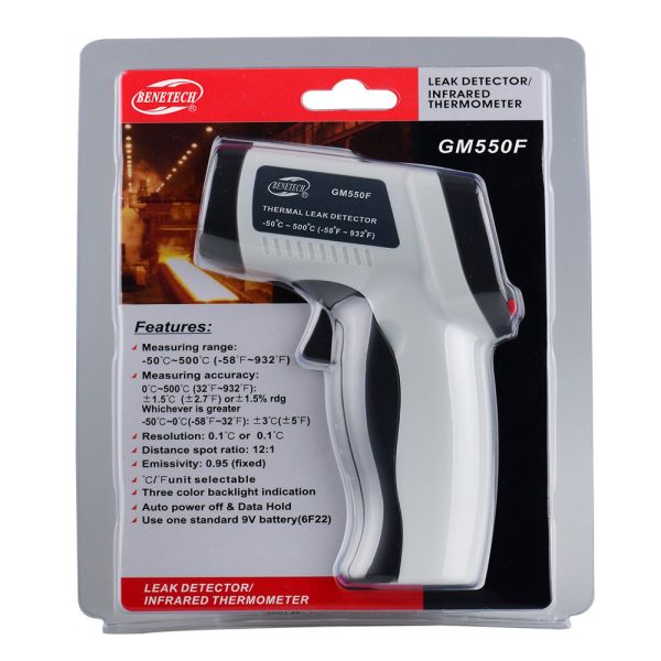 [CLEARANCE] Benetech GM550F Non-Contact Infrared Thermometer   Thermal Leakage Detector (Battery Included) with Temperature Sensor from -50° to 500°C, LCD Display for Hot Hazardous Objects, Body & Forehead Temperature Check Online Hot Sale