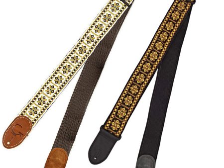 Gretsch Diamond Pattern Guitar Adjustable Strap 36  to 58  with G Logo (Brown, Black) For Sale