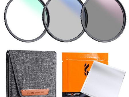 [CLEARANCE] K&F Concept 3pcs Slim Filter Kit (MCUV + CPL + ND4 ) Ultraviolet, Polarizer, and Neutral Density Optical Glass Lens Filters - Waterproof & Scratchproof with Cleaning Cloth and Pouch for DSLR and Mirrorless Camera (Sizes Available) Online