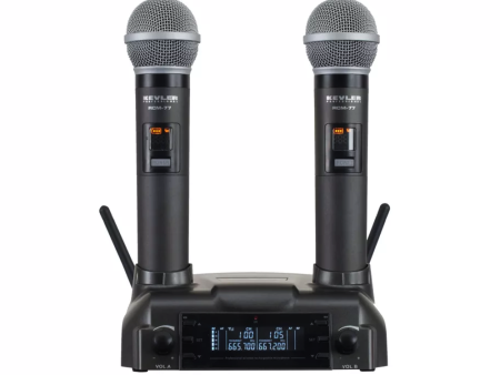 KEVLER RCM-77 Dual Wireless Microphone System with Dual Antenna Receiver and Inductive Charging System with Ports, LCD Display, 1100mAh Battery and 200 Max Selectable Channels Online Hot Sale