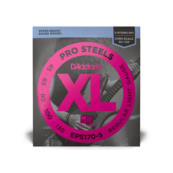 D’Addario 45 130 ProSteels Bass Guitar 5-Strings Set (Light .45- .130mm) | EPS170-5 For Cheap