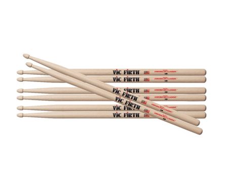 Vic Firth American Classic 5B Wood Tip Drumsticks with Medium Tapers (Pack of 4) for Drums and Percussion | P5B.3-5B.1 Online Hot Sale