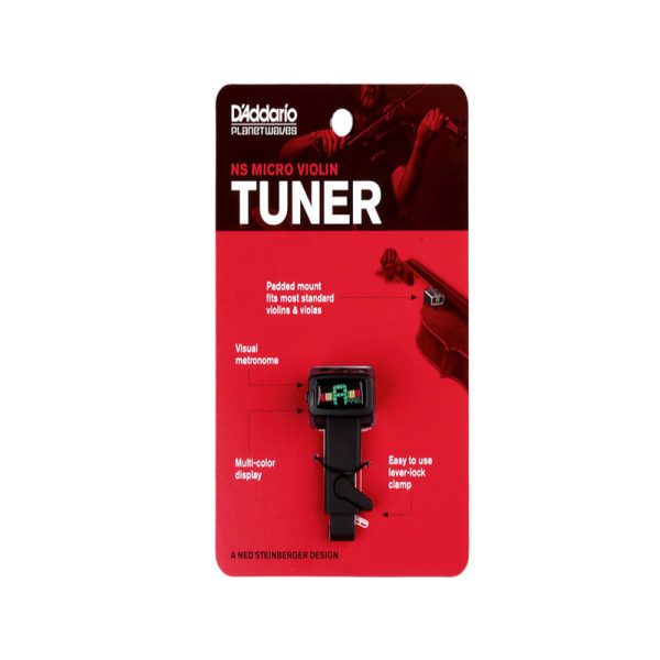 Planet Waves NS Micro Violin Tuner with Non-Marring Lever-Lock Clamp, Tri-Color, Backlit Display and Visual Metronome for Violin and Viola | PW-CT-14 Fashion