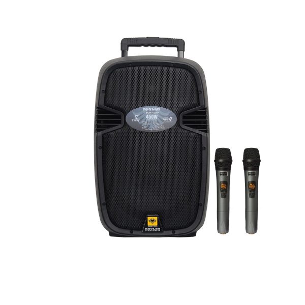 KEVLER EON-12HP 12  450W 2-Way Full Range Active Loud Speaker with LCD Display and Class D Amplifier, USB Port Bluetooth FM Function, Mic Line, RCA and XLR I O and 2 Wireless Microphones with Rechargeable Battery Online Hot Sale