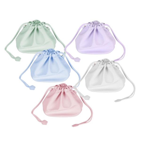 [CLEARANCE] Pikxi Elegant Universal Drawstring Leather Carrying Pouch Bag with Brass Chainlink Strap, and Water Resistant Lining - Bright Pink, Clay White, Lilac Purple, Mint Green, Pastel Blue For Cheap