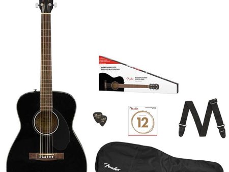 [CLEARANCE] Fender CC-60S Concert Pack V2 Acoustic Guitar Package with Picks, Gig Bag, Strap and Extra Pack of Strings for Musicians, Beginner Players (Black) Hot on Sale