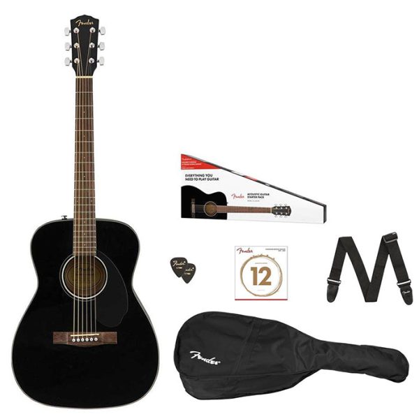 [CLEARANCE] Fender CC-60S Concert Pack V2 Acoustic Guitar Package with Picks, Gig Bag, Strap and Extra Pack of Strings for Musicians, Beginner Players (Black) Hot on Sale