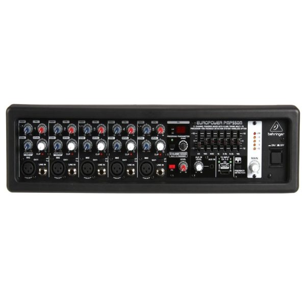 [CLEARANCE] Behringer EuroPower PMP550M 500W 5-Channel Powered Mixer with Klark Teknik Multi-FX Processor, FBQ Feedback Detection System, & Wireless Option, 25 Presets Reverb, Chorus, Flanger, Delay, Pitch Shifter, 5 Mic Line, TRS Aux Input Supply