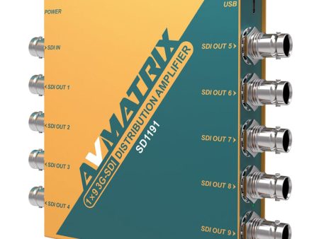 AVMatrix SD1191 1×9 SDI Reclocking Distribution Amplifier with 3G HD SD-SDI Multi-rate Signal Processing, 9 Buffered and Re-clocked Outputs, Support DVB-ASI Signals, LED Indicators, Locking Power Supply, and Mounting Ear on Sale