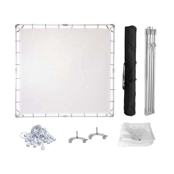 Pxel 3.6m x 3.6m Butterfly Frame Scrim White Silk Diffuser Backdrop Kit with Stainless Steel Frame and Elastic Ball Bungee Cords for Photography, Videography and Vlogging | BG-FM3636 Online