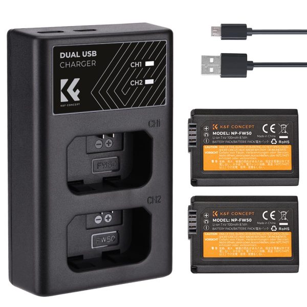 K&F Concept NP-FW50 (3-Pack) 1100mAh Rechargeable Camera Battery and Triple Slot Charger Kit with USB Type-C   Micro B Input for Sony Alpha 7, Alpha 7R, A7S, A7M2, NEX-3, NEX-5, NEX-6, NEX-7, NEX-F3, SLT-A33 Cyber-Shot, DSC-RX10 For Discount