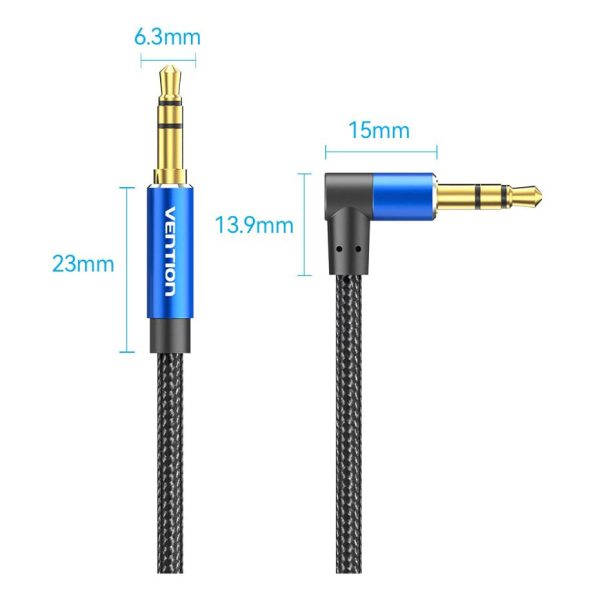 [CLEARANCE] Vention (0.5m - 2m) TRS 3.5mm Male to Male Right Angle Audio Extension Cable Cotton Braided (Black Blue) Aluminum Alloy Type  Hi-Fi Video Stereo Music for Smartphones, Laptop, PC, Gaming, TV | BAZ Series Supply