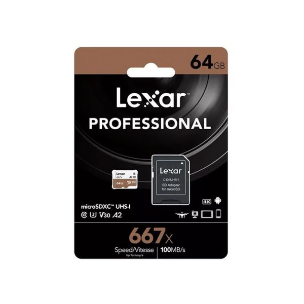 [CLEARANCE] Lexar Professional 667x Class 10 microSD Card with 100Mb s and 90Mb s Read and Write Speed (Adapter Included) (64GB) | LSDMI64GB667A Online now