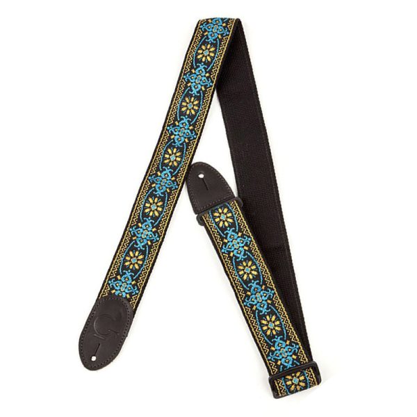 Gretsch Retro Jacquard Weave Leather Guitar Adjustable Strap 36  to 58  with G Logo (Blue) Online Hot Sale