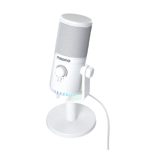 Maono DM30 Programmable RGB Gaming Cardioid Condenser USB Microphone with 3.5mm Jack, Mic Gain, Headphone Volume, Zero Latency Monitoring (White) on Sale