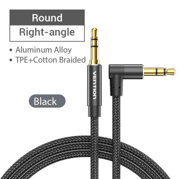 [CLEARANCE] Vention (0.5m - 2m) TRS 3.5mm Male to Male Right Angle Audio Extension Cable Cotton Braided (Black Blue) Aluminum Alloy Type  Hi-Fi Video Stereo Music for Smartphones, Laptop, PC, Gaming, TV | BAZ Series Supply