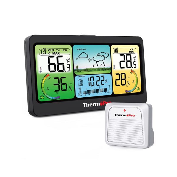 ThermoPro TP280C 1000ft Multi-Format Weather Forecast Barometer with Dual Power Supply, Rechargeable Sensor, LCD Backlight Screen, Weatherproof Digital Thermometer Online now