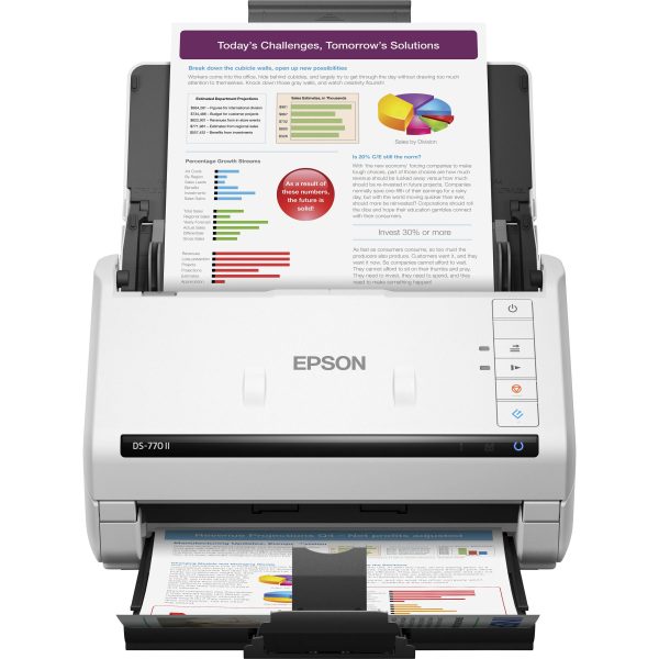 [CLEARANCE] Epson WorkForce DS-770II A4 Color Duplex Sheet-fed High-Speed Document Scanner with ADF, High-Volume Scanning, Auto Size Recognition, Paper Protection, Image Sensor Glass Dirt Detection, and Flatbed Option Online