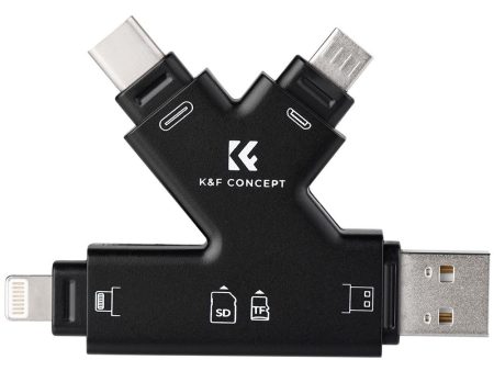 K&F Concept Multi-Interface SD & TF Memory Card Reader with 4-in-1 USB-A, Type C, Micro USB, and Apple Lightning Input for Smartphones, Laptop, PC, Smart TV, Tablet, iPhone, iPad, IOS,  Android, macOS, Windows 8   10, Linux | KF42-0006 Hot on Sale