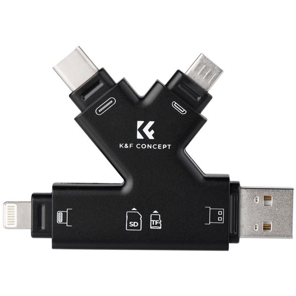 K&F Concept Multi-Interface SD & TF Memory Card Reader with 4-in-1 USB-A, Type C, Micro USB, and Apple Lightning Input for Smartphones, Laptop, PC, Smart TV, Tablet, iPhone, iPad, IOS,  Android, macOS, Windows 8   10, Linux | KF42-0006 Hot on Sale